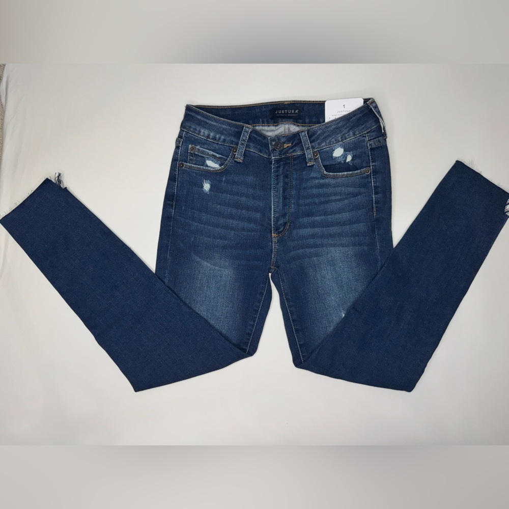 Just USA, Distressed Cropped Skinny Blue Jeans, Size 1